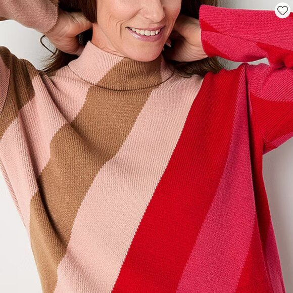 Liz Claiborne Mock Neck Long Sleeve Striped Pullover Sweater Pink Women's 1X NWT - Picture 1 of 6